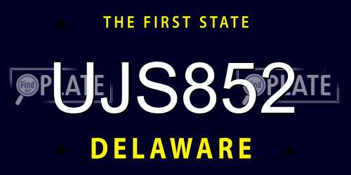 UJS852 Delaware License Plate