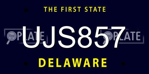 UJS857 Delaware License Plate