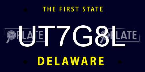 UT7G8L Delaware License Plate
