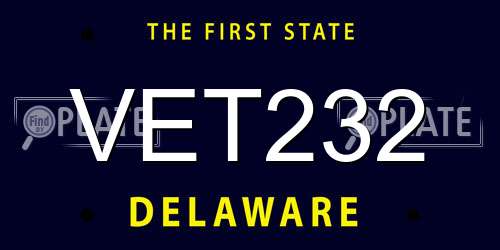 VET232 Delaware License Plate