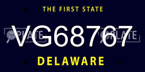 VG68767 Delaware License Plate