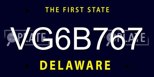 VG6B767 Delaware License Plate