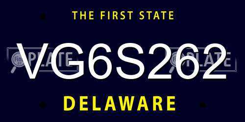 VG6S262 Delaware License Plate