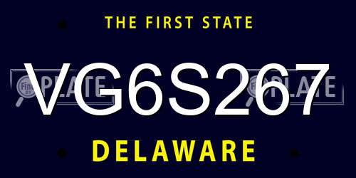 VG6S267 Delaware License Plate