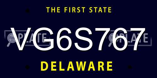 VG6S767 Delaware License Plate
