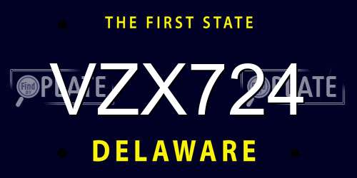 VZX724 Delaware License Plate
