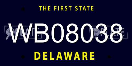 WB08038 Delaware License Plate