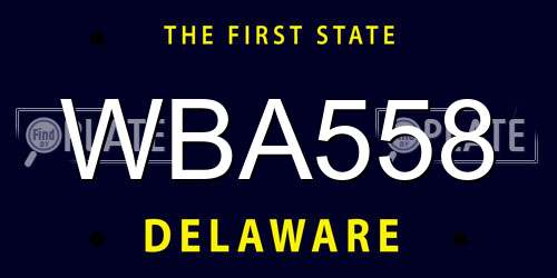 WBA558 Delaware License Plate