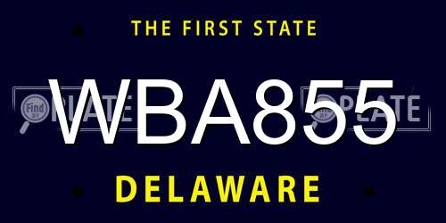 WBA855 Delaware License Plate