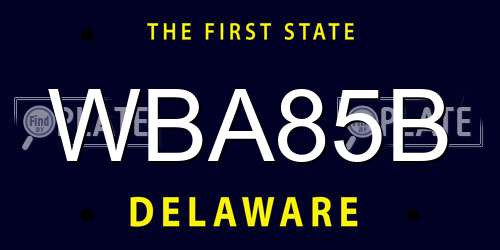 WBA85B Delaware License Plate