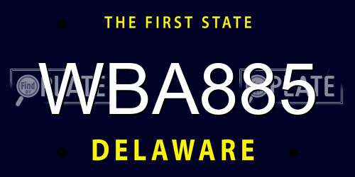 WBA885 Delaware License Plate