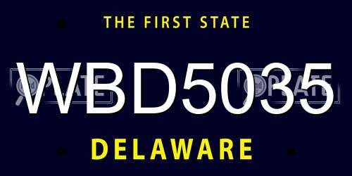 WBD5035 Delaware License Plate