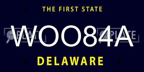 WOO84A Delaware License Plate