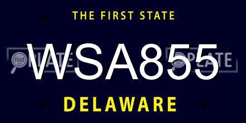 WSA855 Delaware License Plate