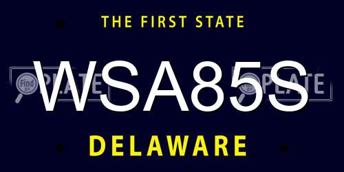 WSA85S Delaware License Plate