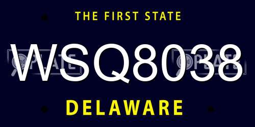 WSQ8038 Delaware License Plate