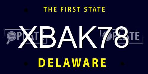 XBAK78 Delaware License Plate