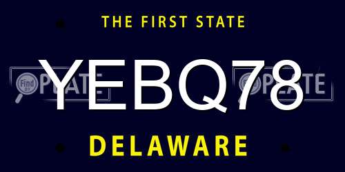 YEBQ78 Delaware License Plate