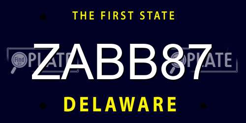ZABB87 Delaware License Plate