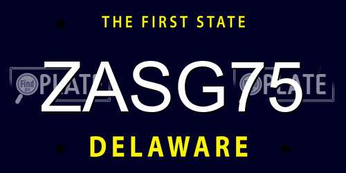 ZASG75 Delaware License Plate
