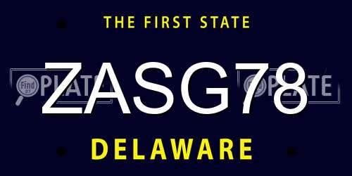 ZASG78 Delaware License Plate