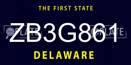 ZB3G861 Delaware License Plate