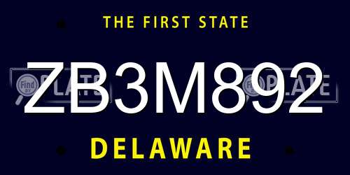 ZB3M892 Delaware License Plate