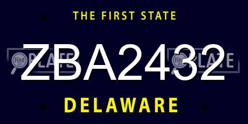 ZBA2432 Delaware License Plate