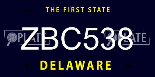 ZBC538 Delaware License Plate