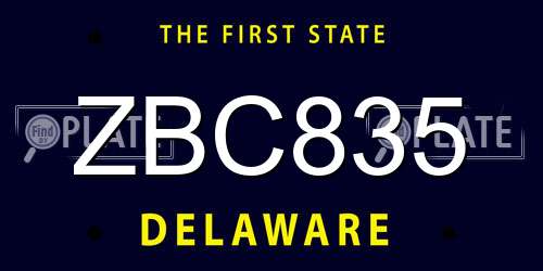 ZBC835 Delaware License Plate