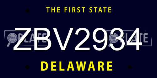 ZBV2934 Delaware License Plate