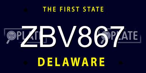 ZBV867 Delaware License Plate