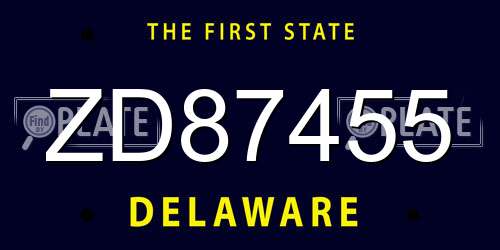 ZD87455 Delaware License Plate