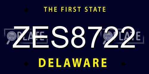 ZES8722 Delaware License Plate