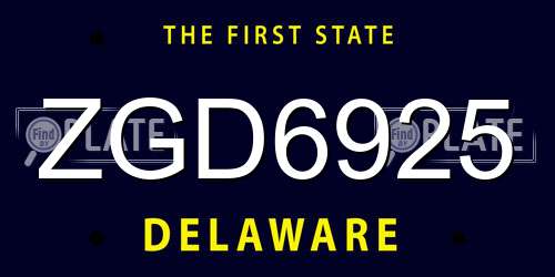 ZGD6925 Delaware License Plate