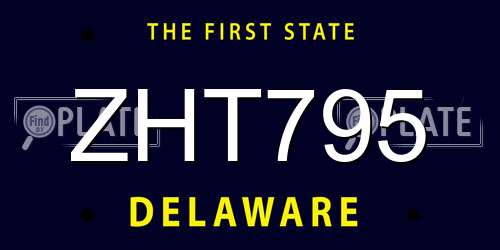 ZHT795 Delaware License Plate