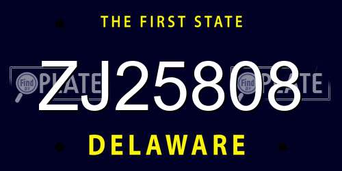 ZJ25808 Delaware License Plate