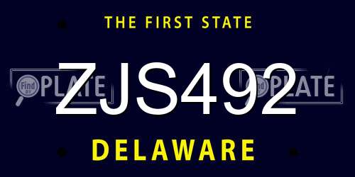 ZJS492 Delaware License Plate