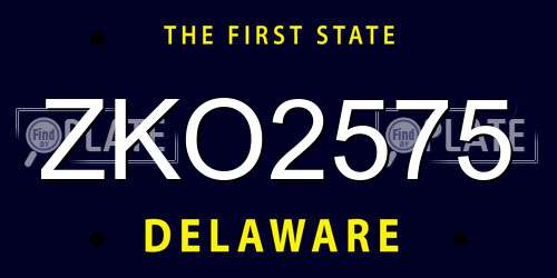 ZKO2575 Delaware License Plate