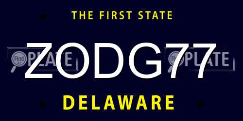 ZODG77 Delaware License Plate