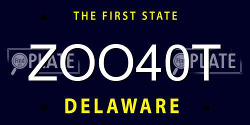 ZOO40T Delaware License Plate