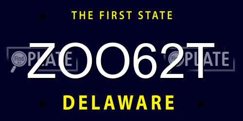 ZOO62T Delaware License Plate