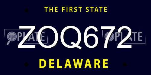 ZOQ672 Delaware License Plate