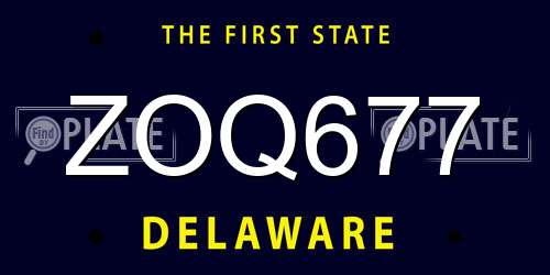 ZOQ677 Delaware License Plate