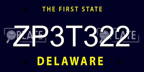 ZP3T322 Delaware License Plate