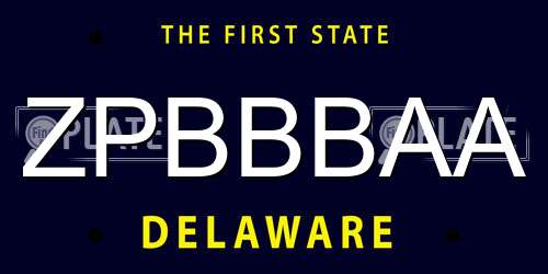 ZPBBBAA Delaware License Plate