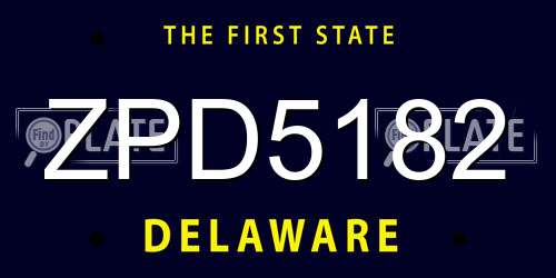 ZPD5182 Delaware License Plate