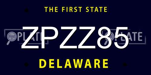 ZPZZ85 Delaware License Plate