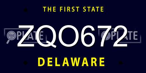 ZQO672 Delaware License Plate