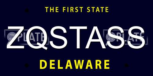 ZQSTASS Delaware License Plate